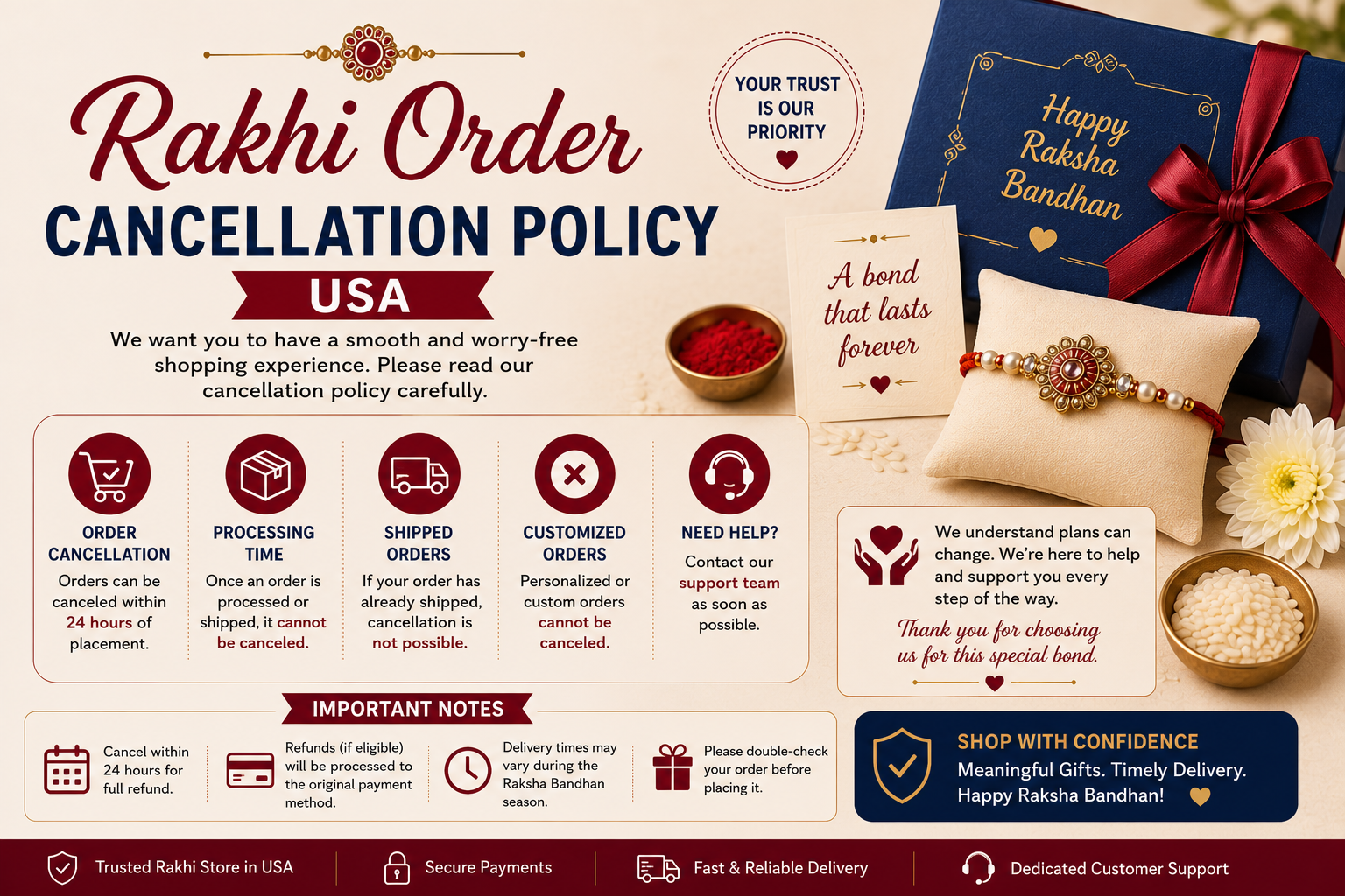 Rakhi order cancellation policy usa