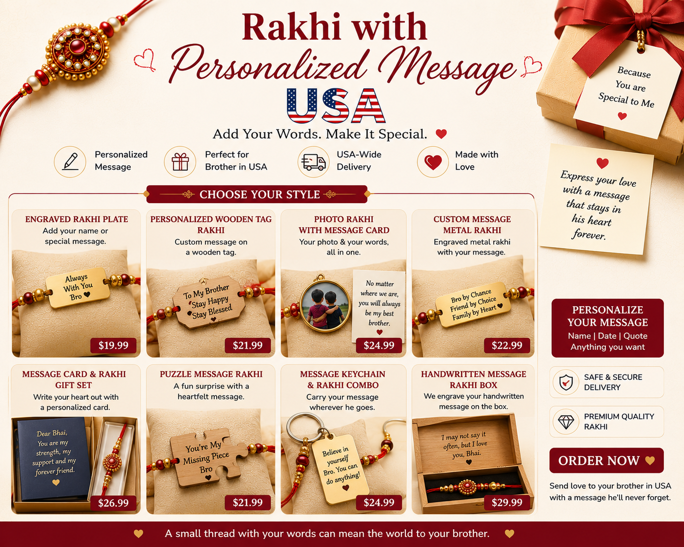 Rakhi with personalized message usa