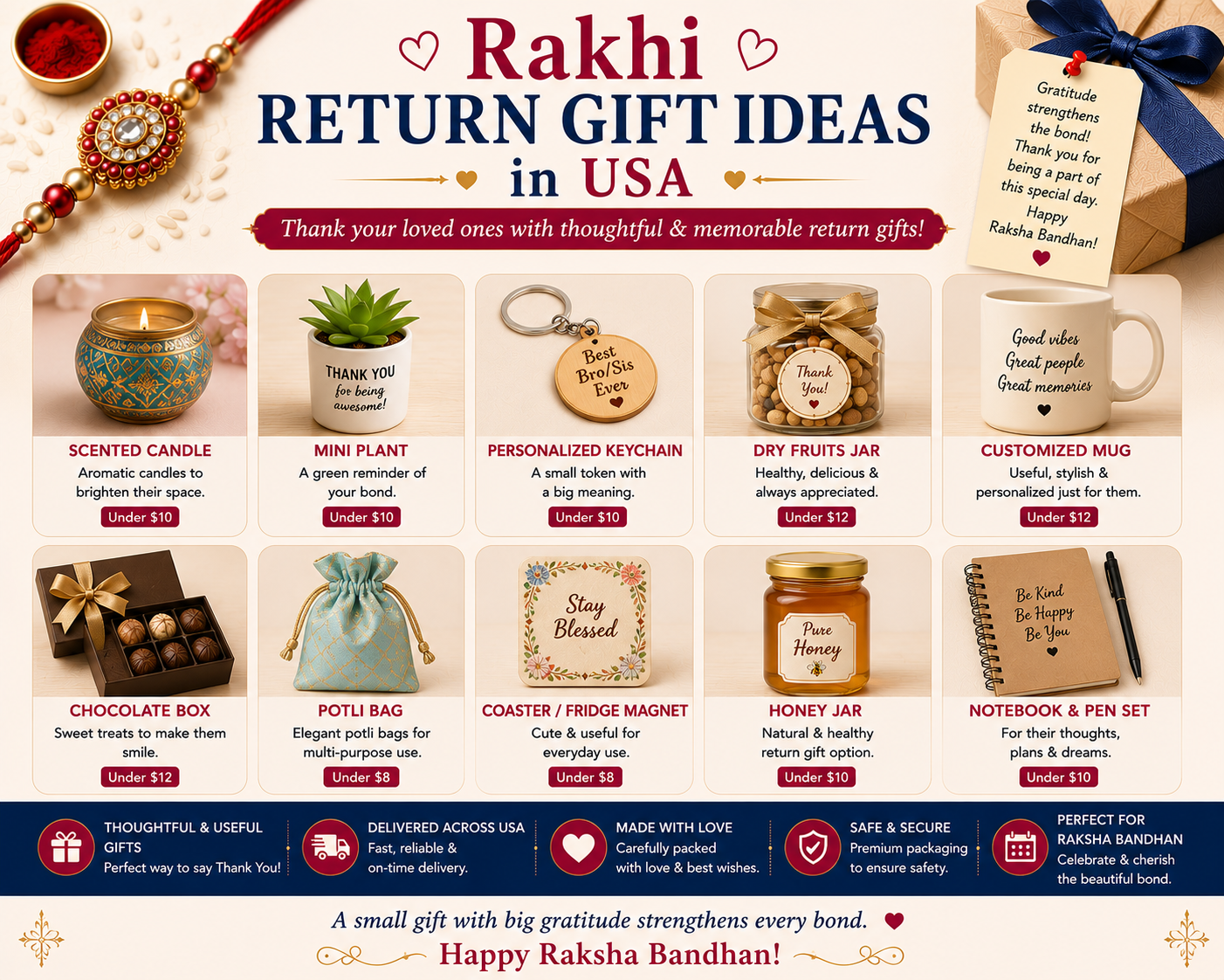 Rakhi return gift ideas usa