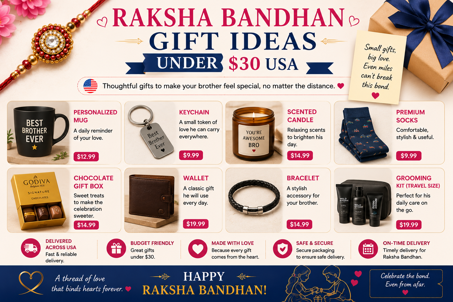 Raksha bandhan gift ideas under 30 dollars usa