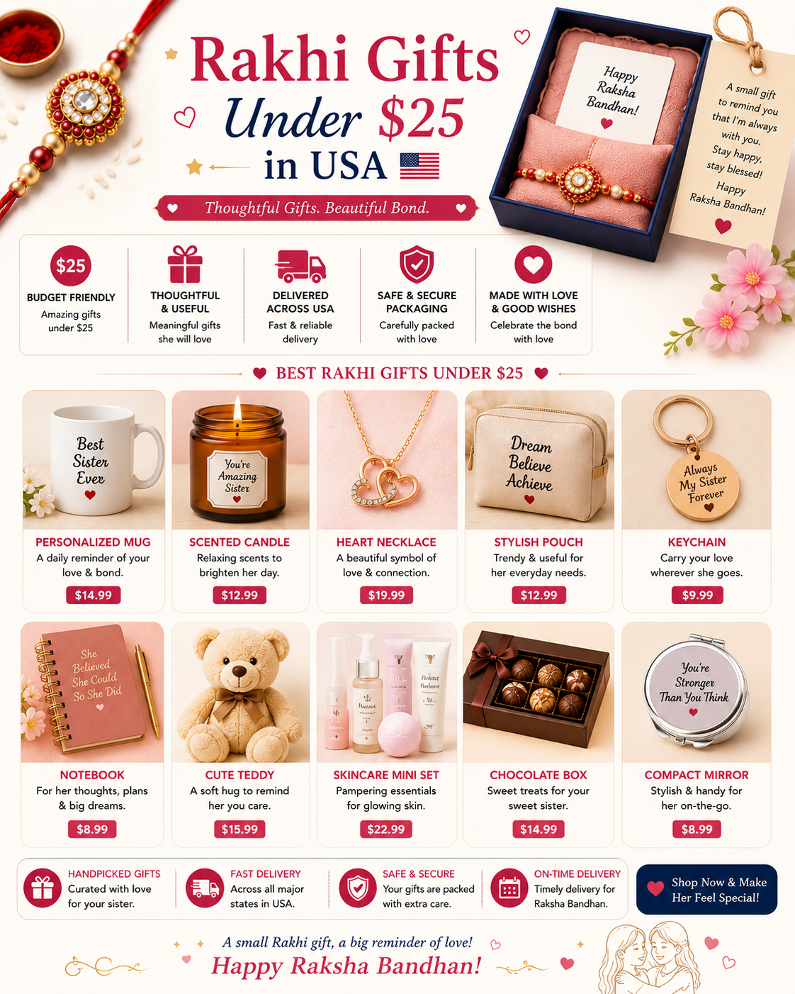 Rakhi gift under 25 dollars usa