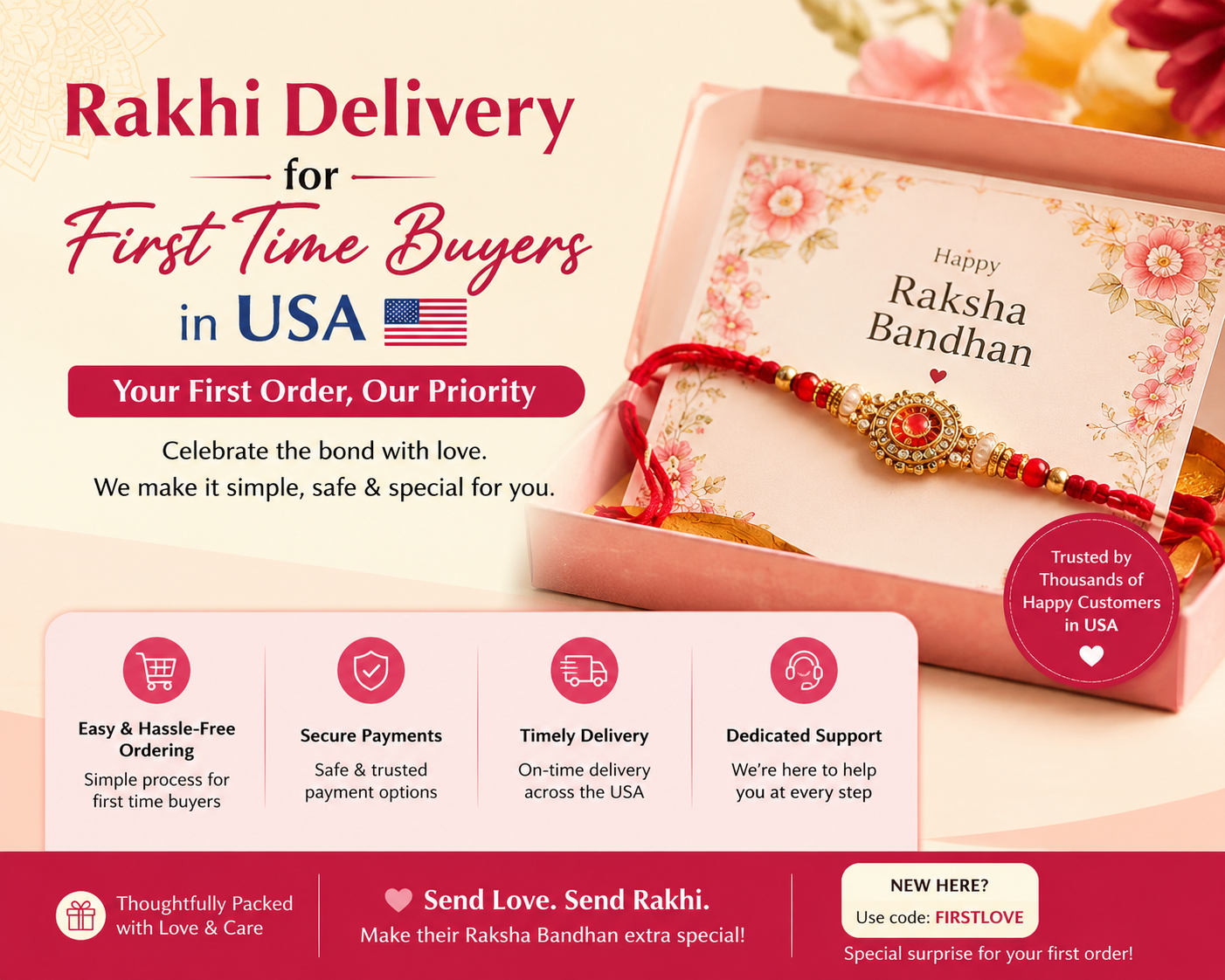 Rakhi delivery for first time buyers usa