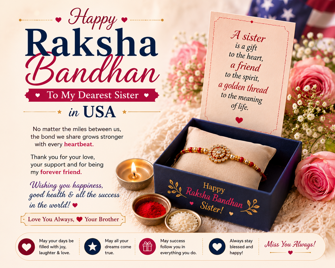 Rakhi wishes for sister usa