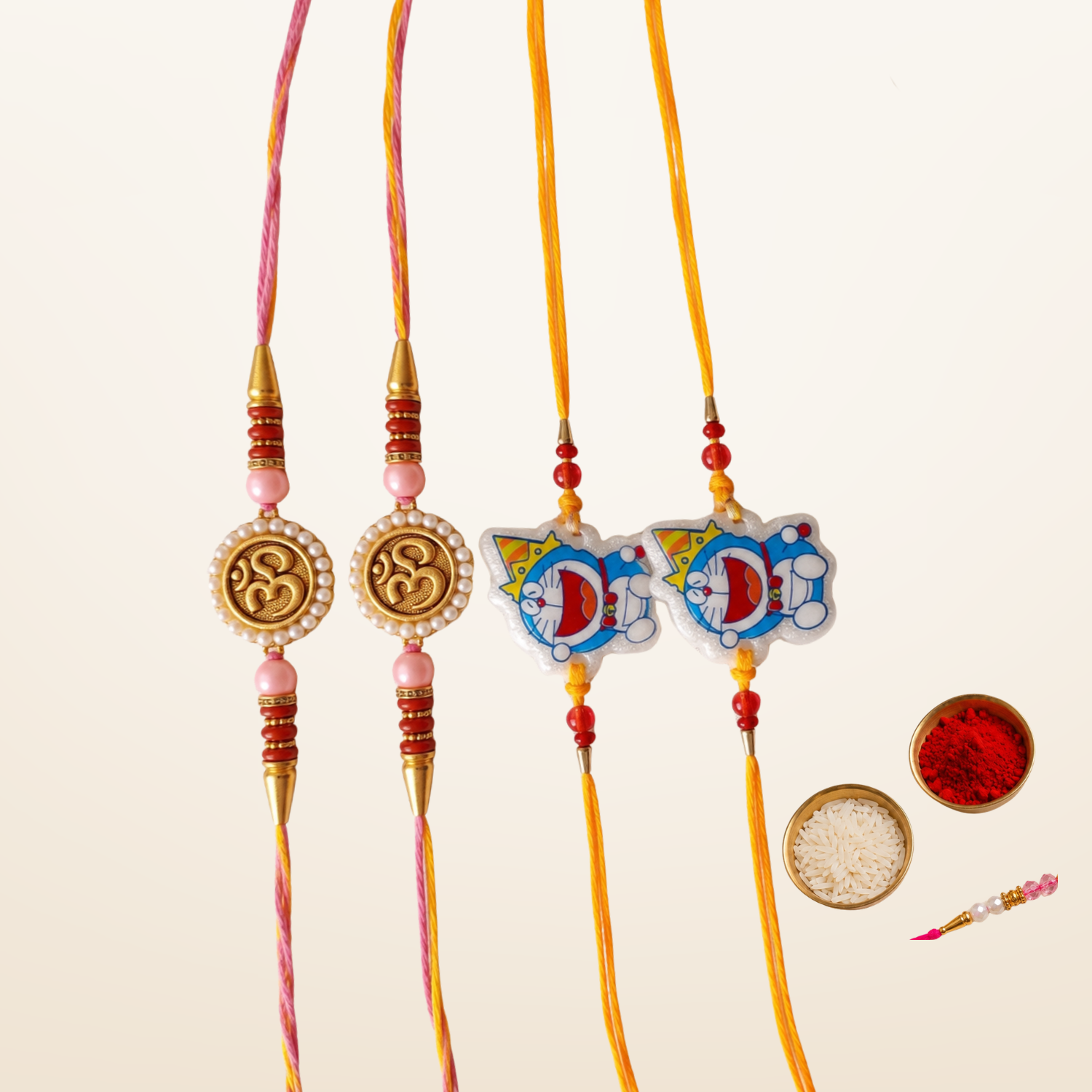 Doraemon & OM Rakhi Combo | Kids Cartoon and Traditional Rakhi Set — image 1 of 4