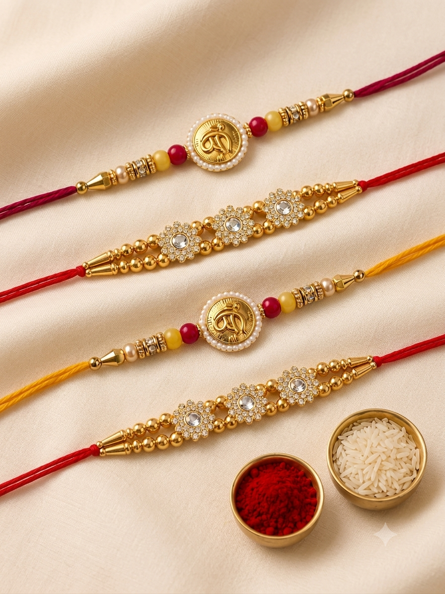 Gold & Crystal Ek Omkar Rakhi Combo | Premium Spiritual Rakhi Set — image 1 of 4