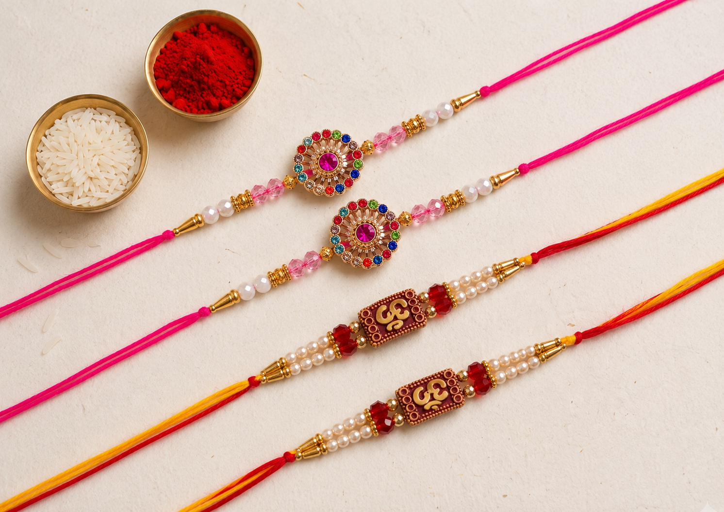 Multiple Stone & OM Rakhi Combo | Designer Stone Rakhi Set — image 1 of 5