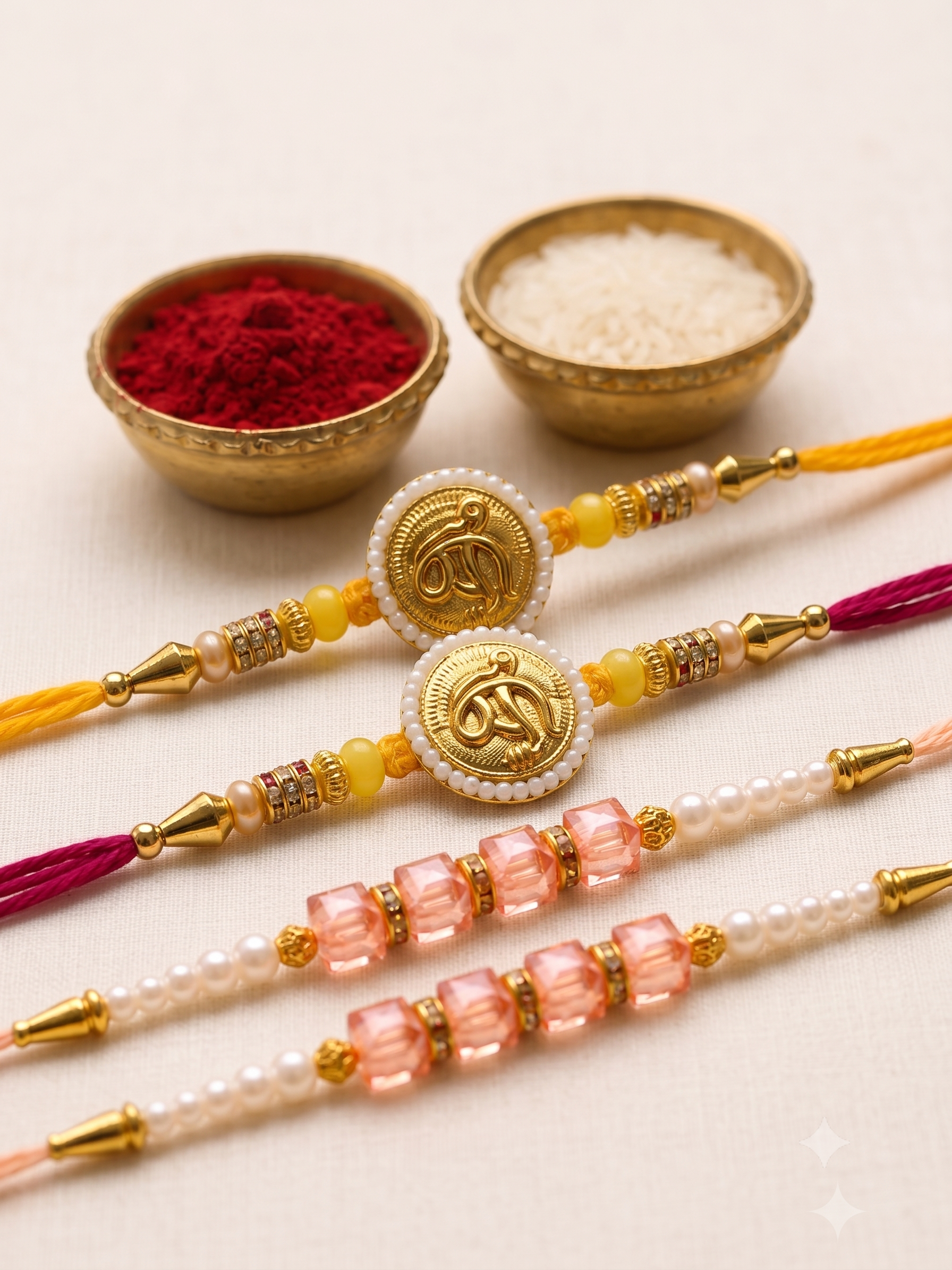 Pearl Rakhi with Gold & Ek Omkar Set Combo | Premium Spiritual Rakhi — image 1 of 4