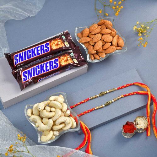 Symphony Rakhis-Set of 2 set of rakhi mix dry fruits100gm & Chocolate Combo — image 1 of 3