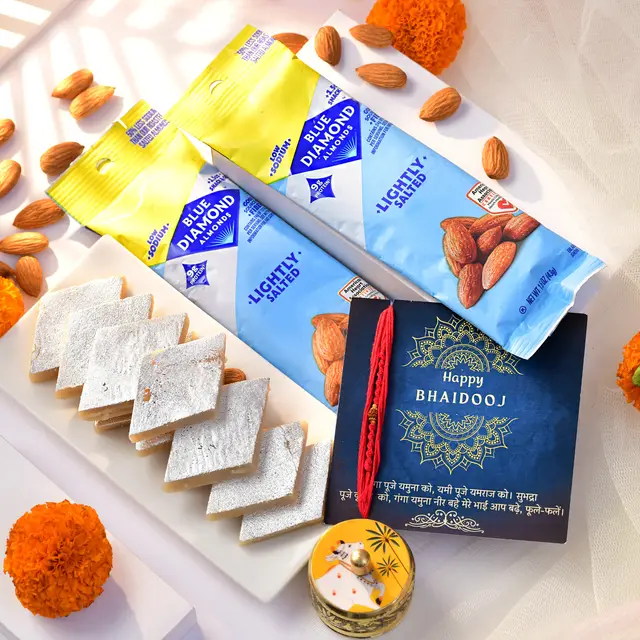 Bhai Dooj Kaju Katli, Almonds & Kumkum Hamper