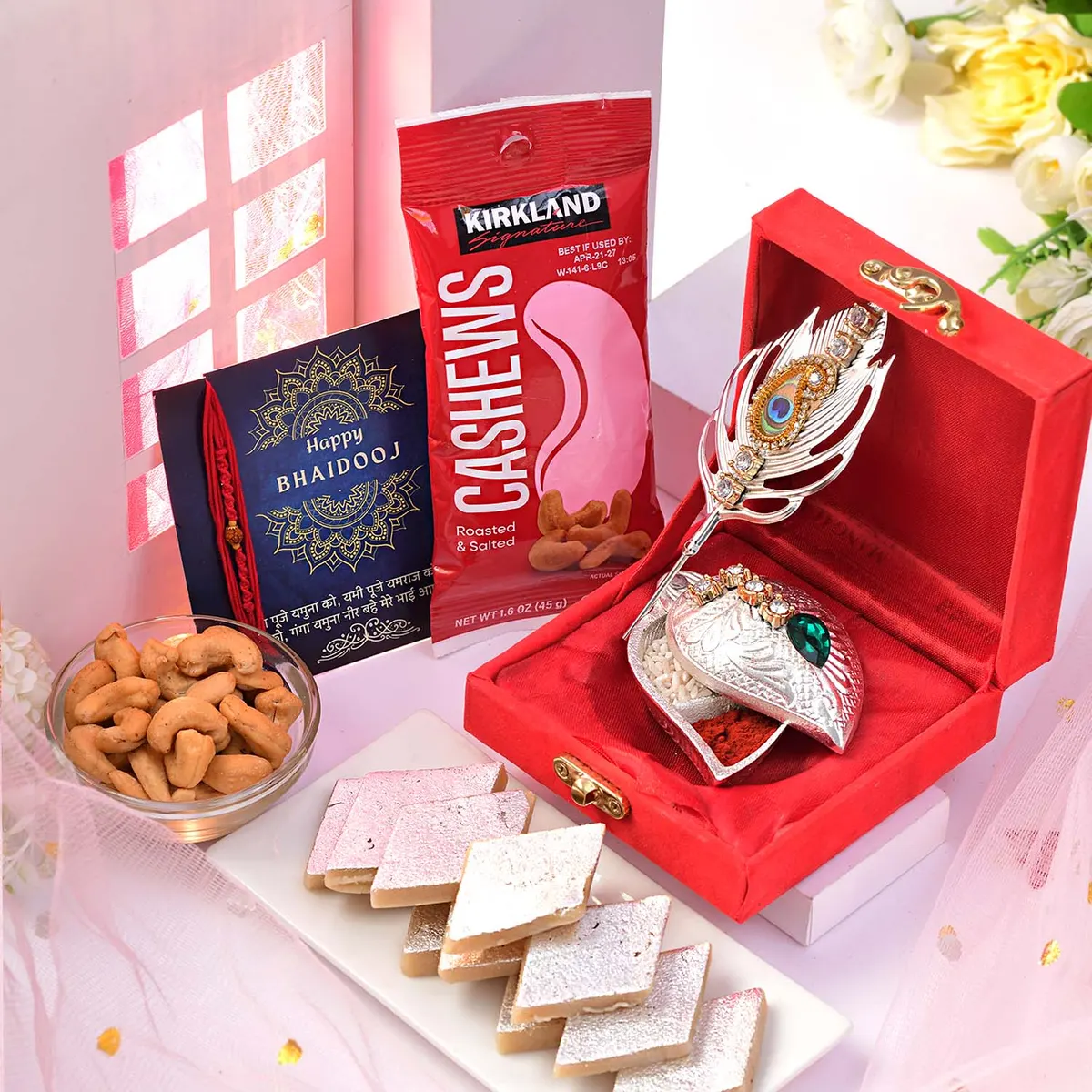 Bhai Dooj Pooja Set with Kaju Katli & Cashews — image 1 of 5