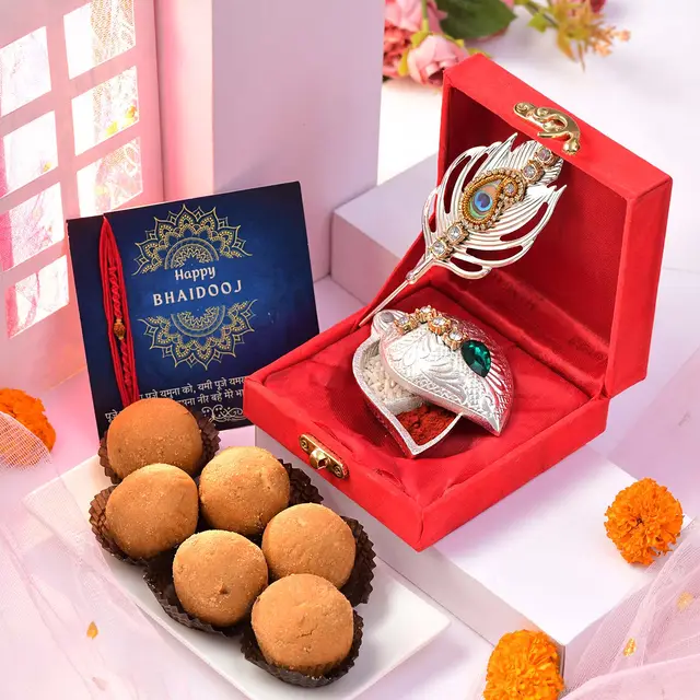 Bhai Dooj Pooja Set with Besan Laddoo